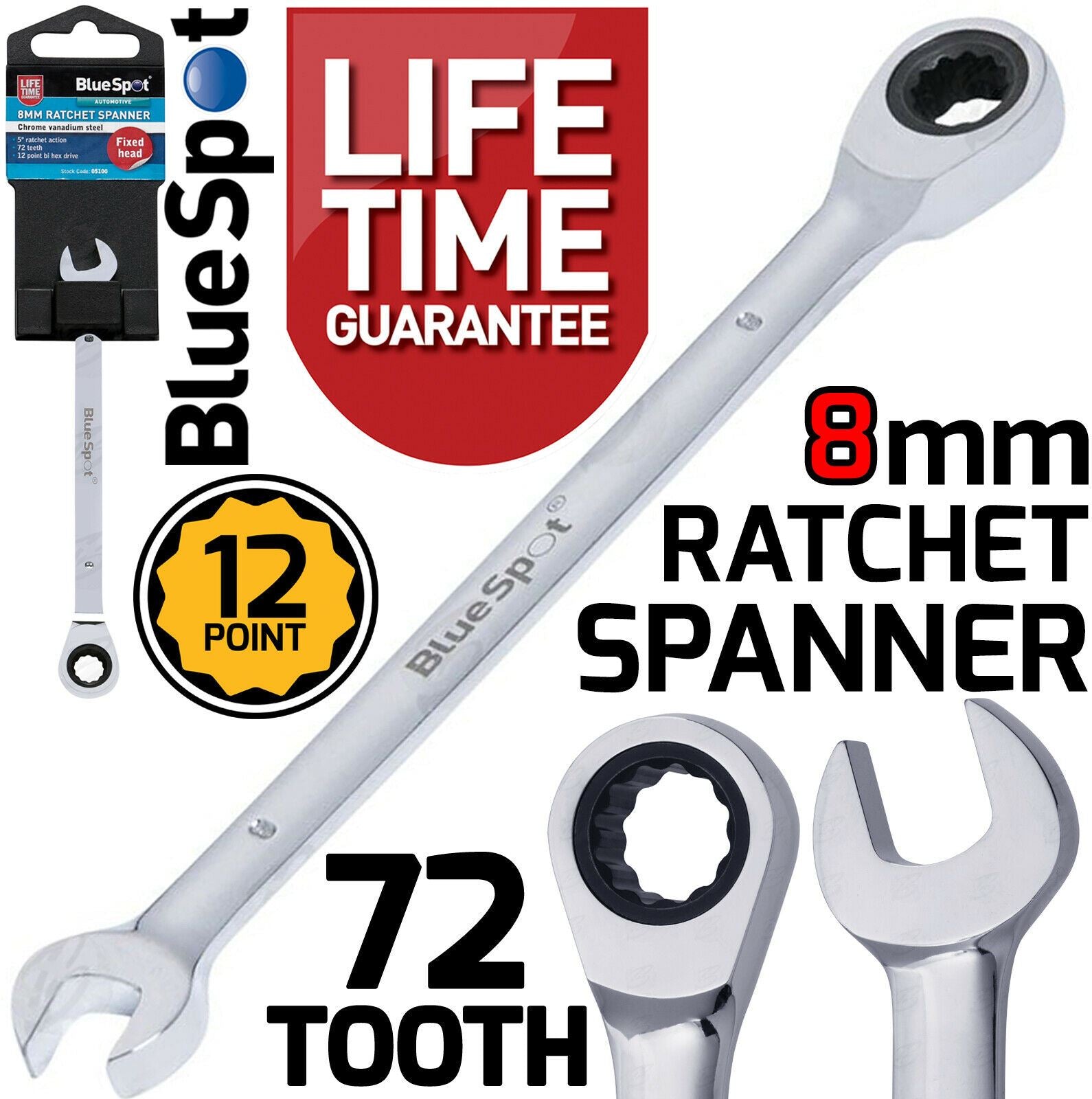 BLUESPOT 8MM 72 TOOTH RATCHET SPANNER