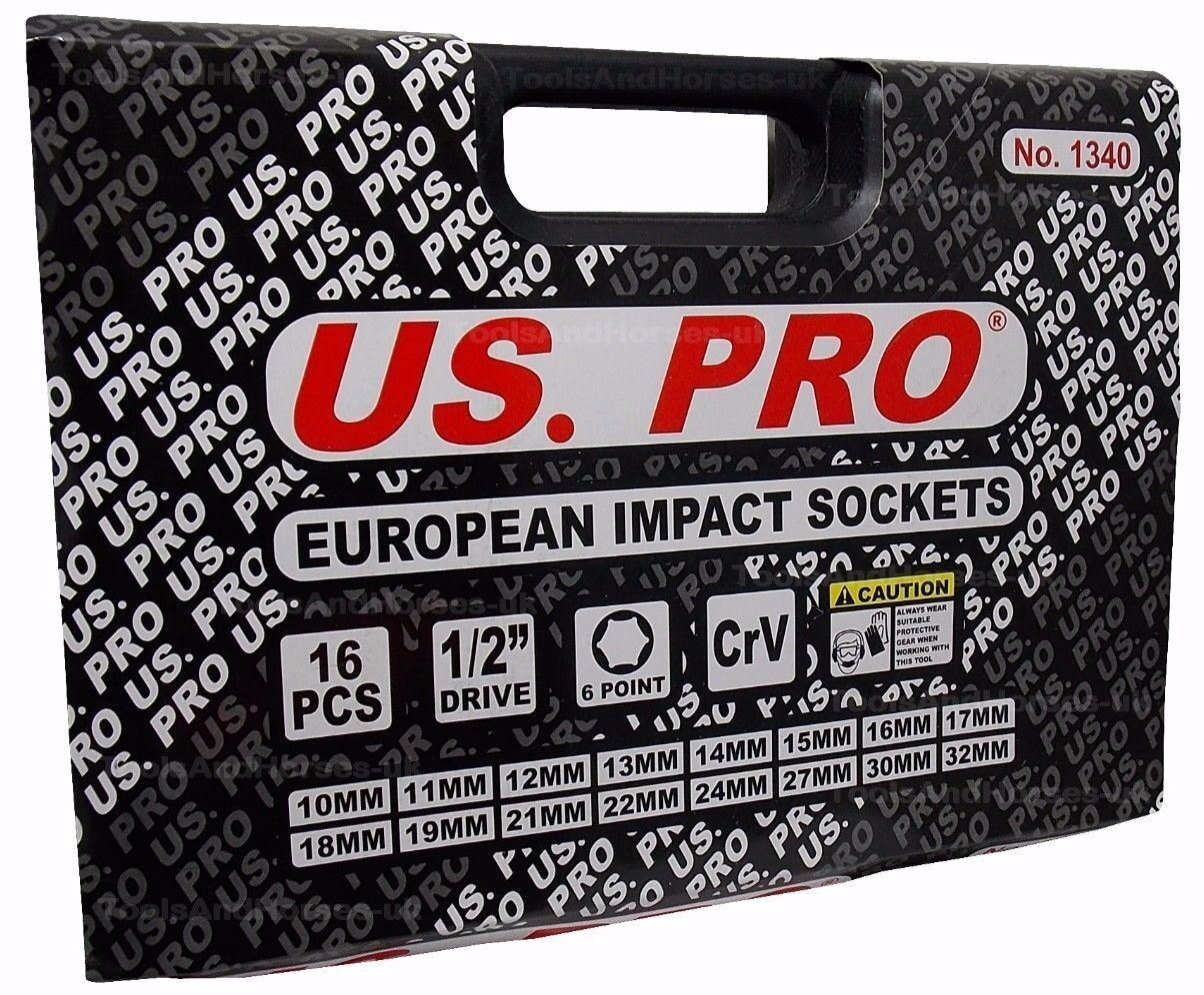 US PRO 16PCS 1/2" DRIVE 6 POINT DEEP IMPACT SOCKETS 10MM - 32MM