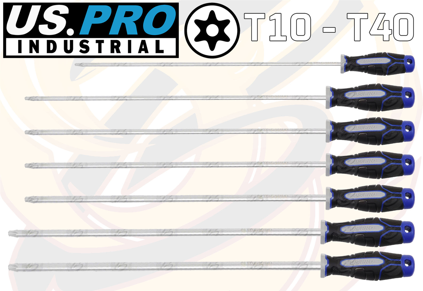 US Pro Industrial 7 Piece Extra Long Magnetic Tamper Proof Torx Screwdrivers T10 - T40 4616