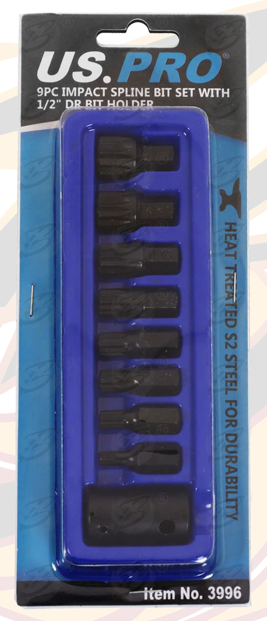 US Pro 9 Piece 1/2" Drive Impact Spline Bit Sockets M6 - M18 3996