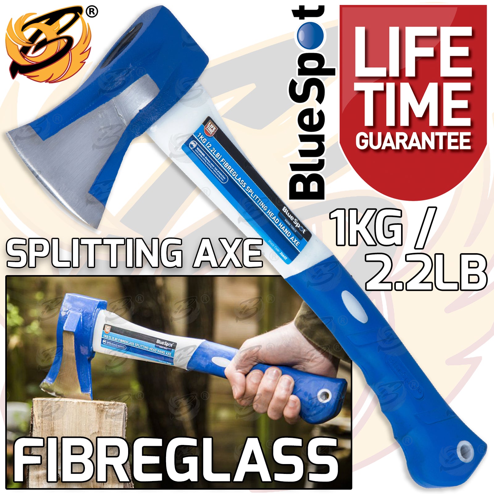 BLUESPOT 1KG ( 2.2LB ) FIBREGLASS SPLITTING HEAD HAND AXE