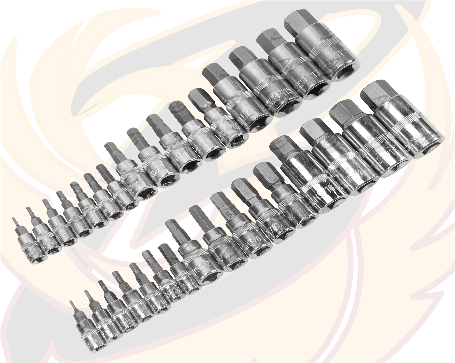 BlueSpot 32 Piece 1/4" & 3/8" & 1/2" Drive Metric & Imperial Hex Bit Sockets ( 2mm - 19mm ) ( 1/4" - 9/16" ) ( 01561 )