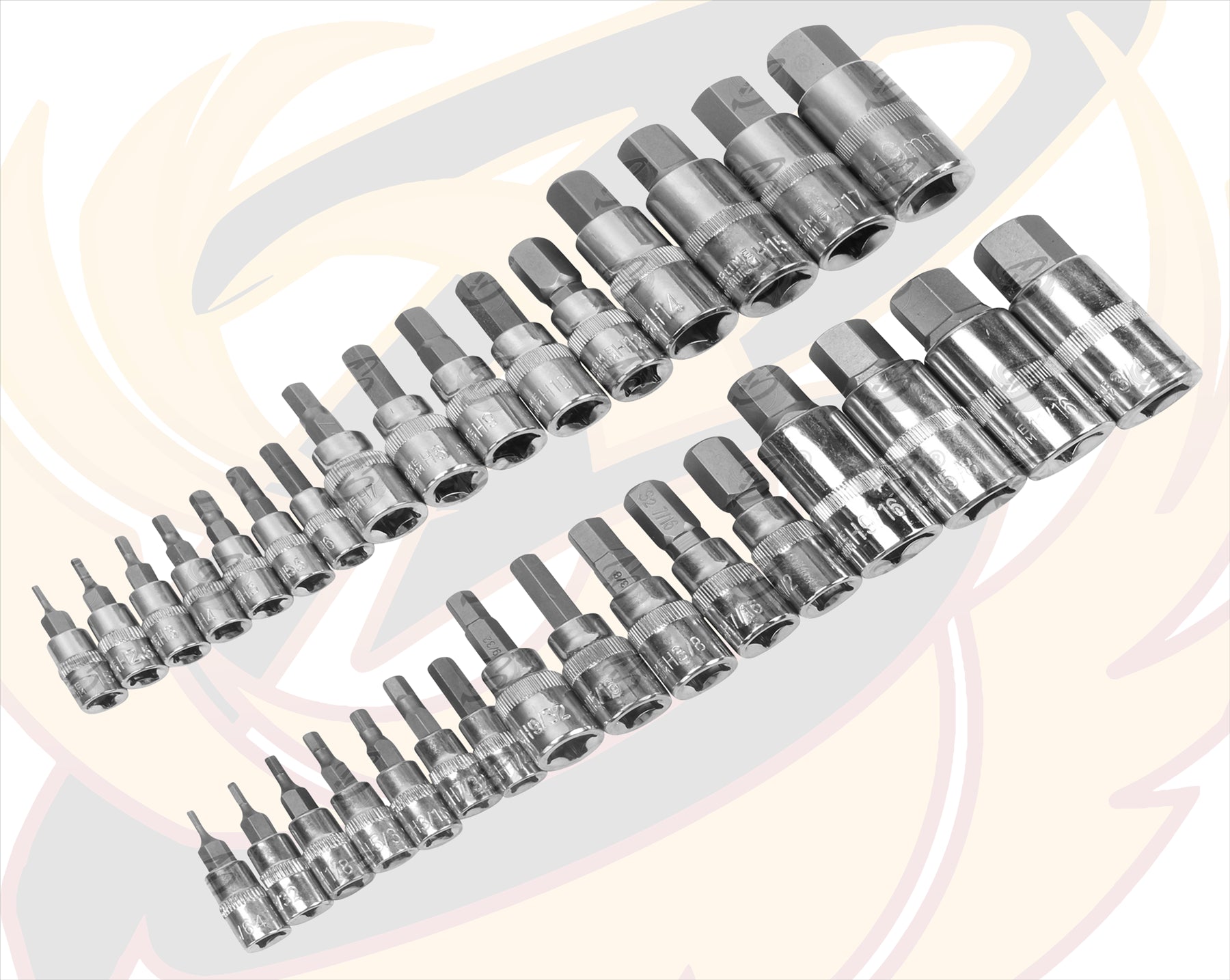 BLUESPOT 32PCS 1/4" & 3/8" & 1/2" DRIVE METRIC & IMPERIAL HEX BIT SOCKETS ( 2MM - 19MM ) ( 1/4" - 9/16" )