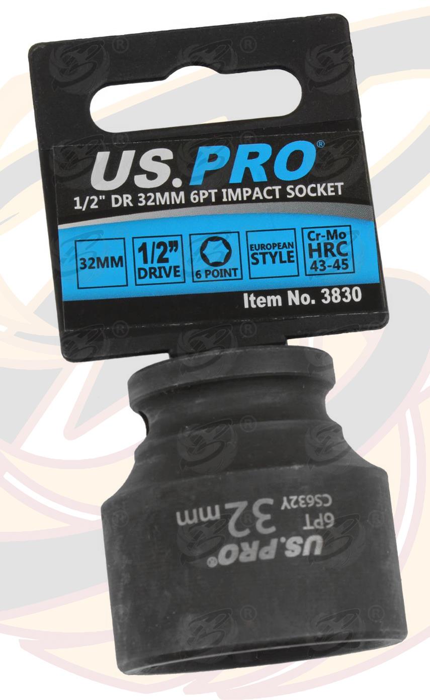 US Pro 32mm 1/2" Drive 6 Point Shallow Impact Socket 3830