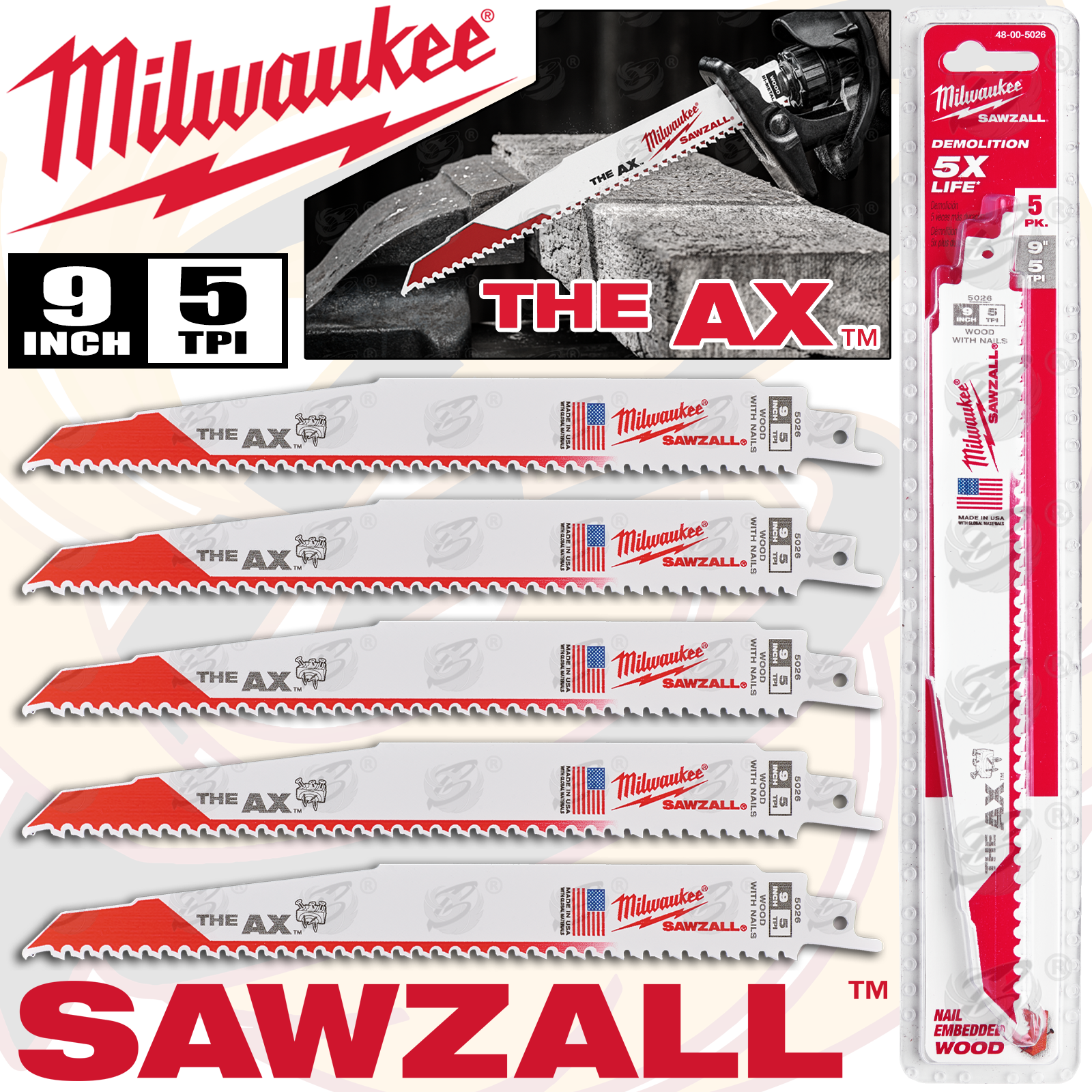 thumbnail image 2 of Milwaukee 48-00-5026 - Sawzall® The Ax Nail Embedded Wood Blade - 9 2 of 10