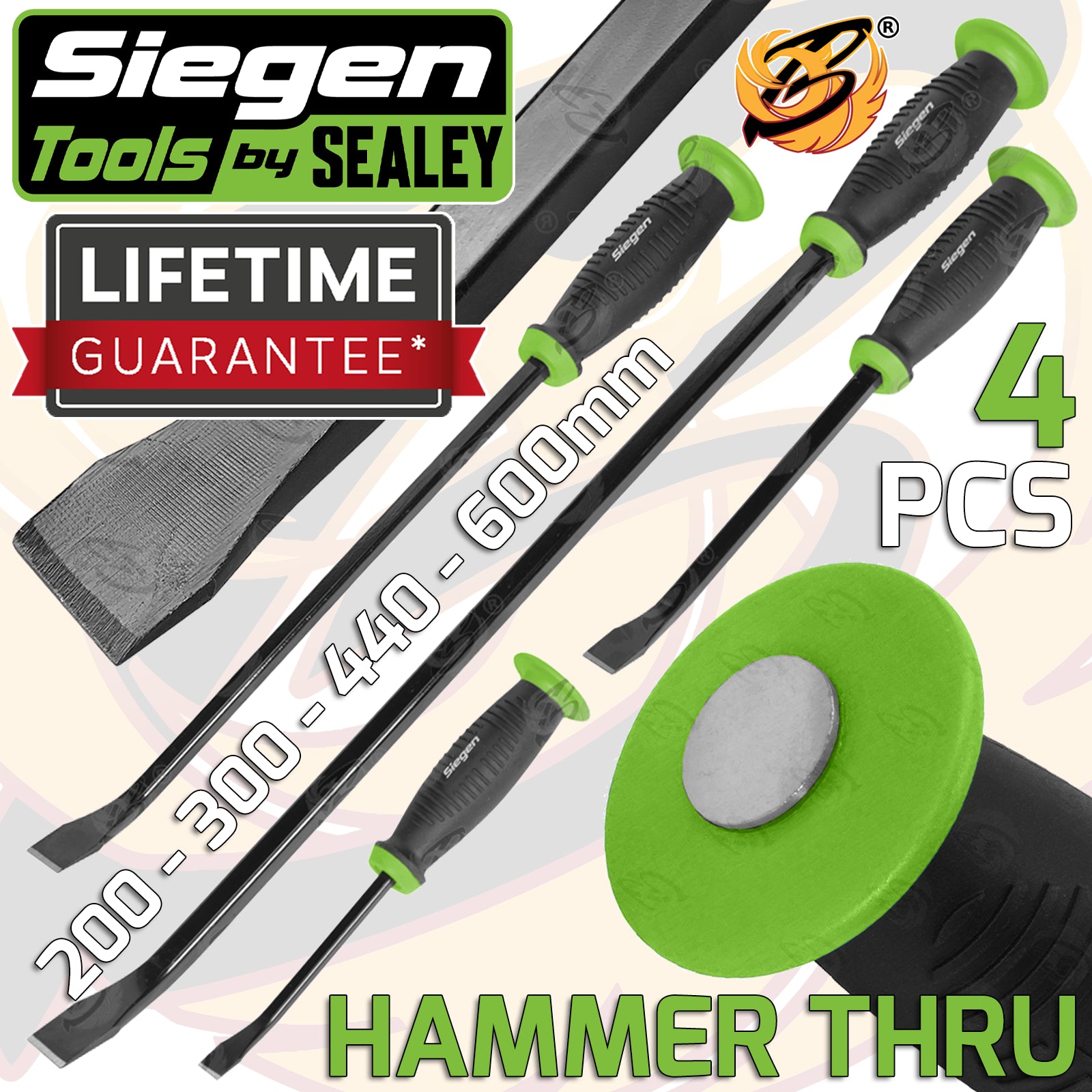 SIEGEN 4PCS PRY BAR SET WITH PROTECTIVE GUARDS