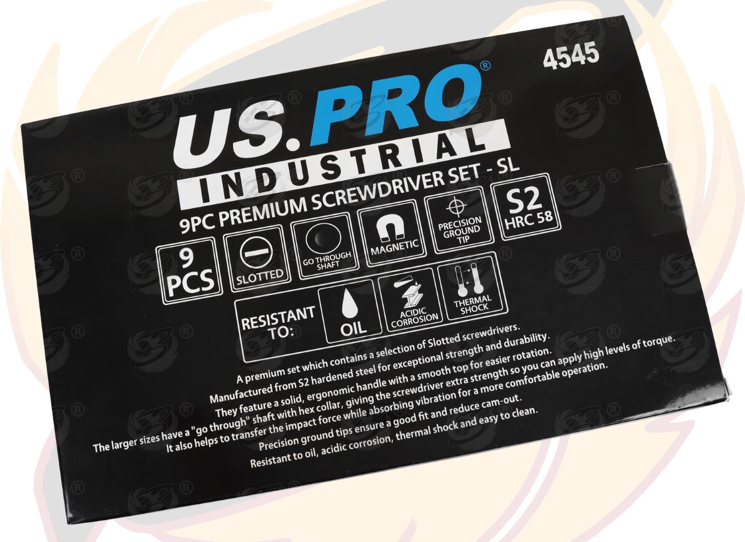 US Pro Industrial 9 Piece Magnetic Go Through Screwdriver Set ( Slotted ) 4545