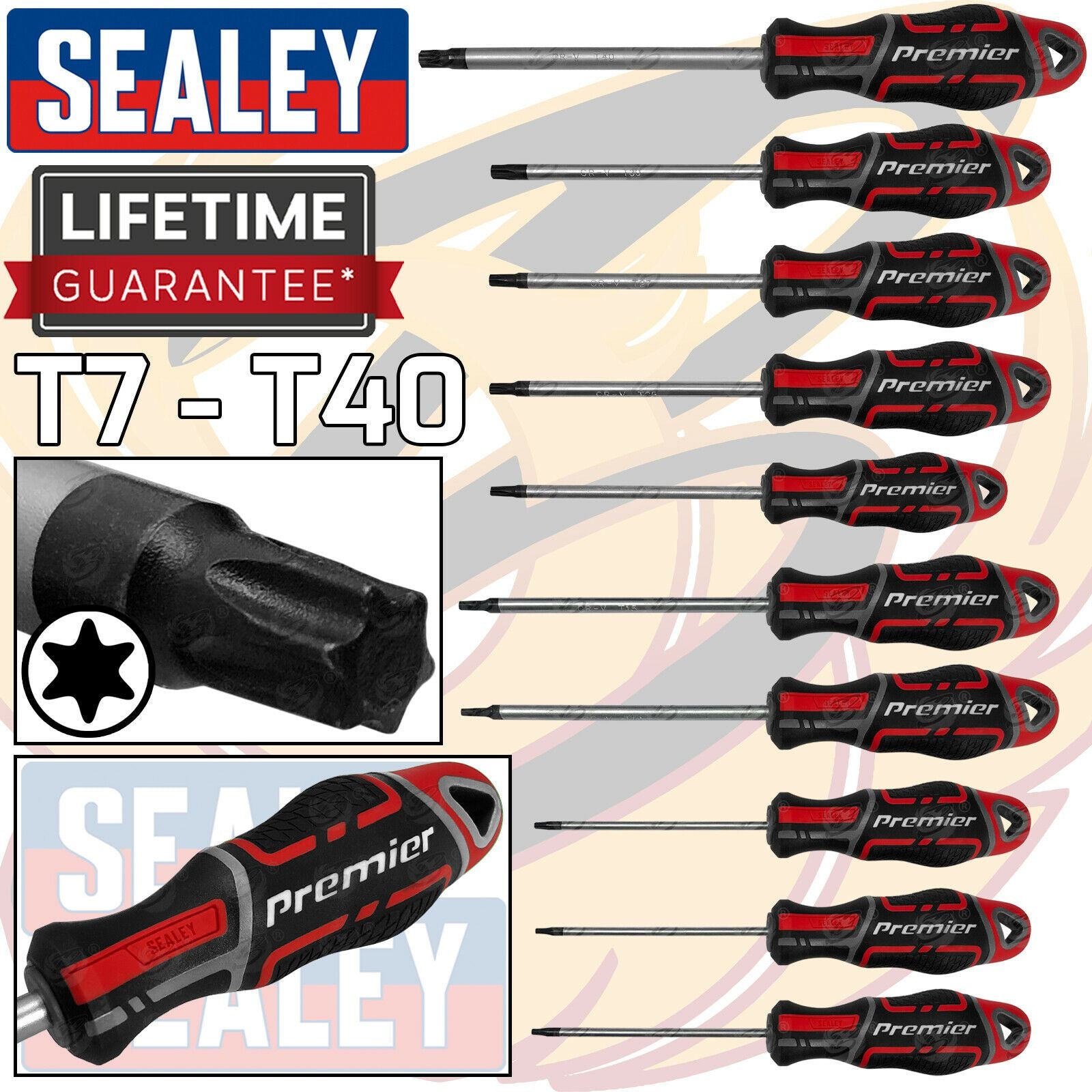 SEALEY 10PCS MAGNETIC TORX SCREWDRIVER SET T7 - T40 ( RED )