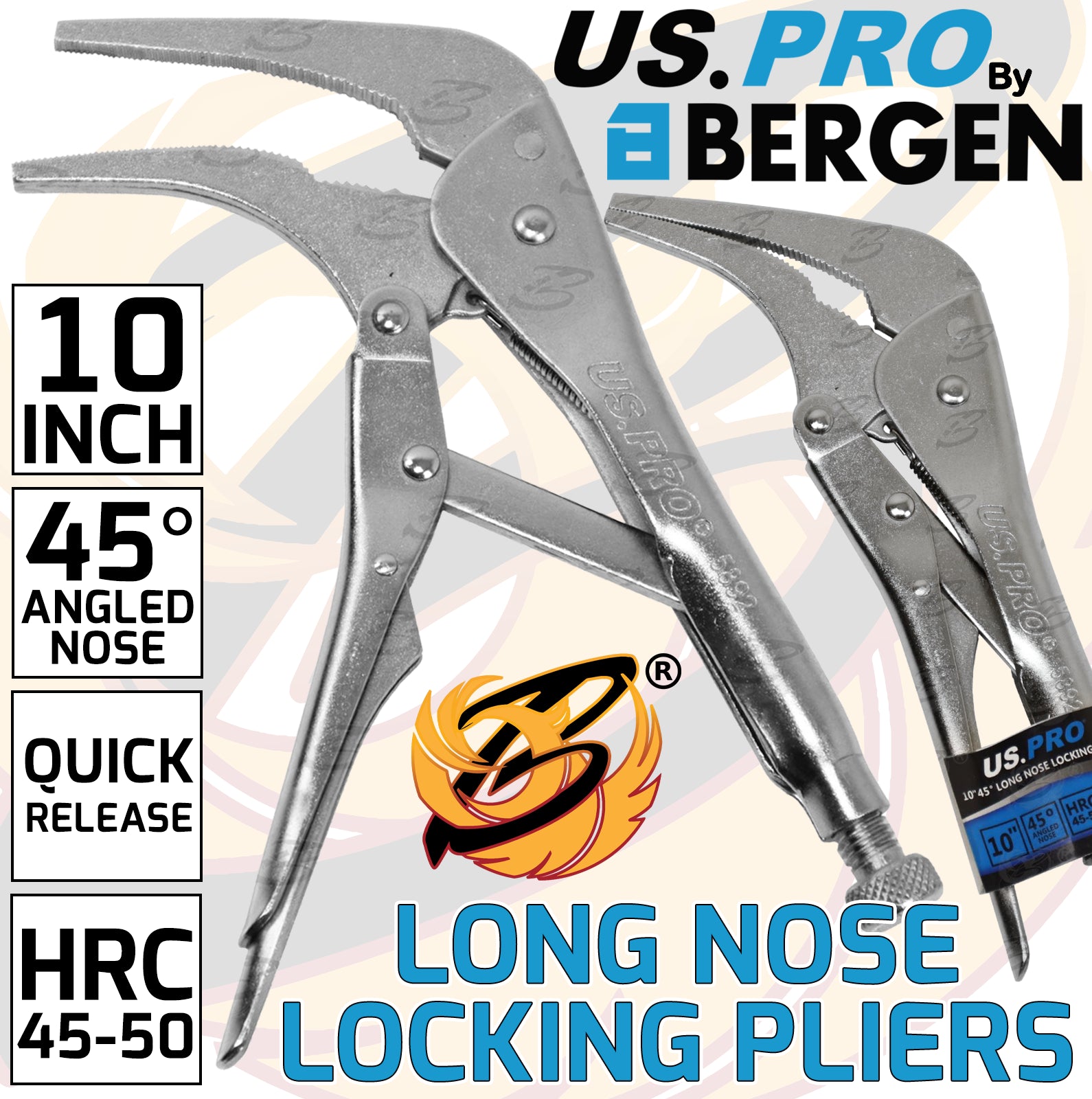 US PRO 10" 45° LONG NOSE LOCKING PLIERS