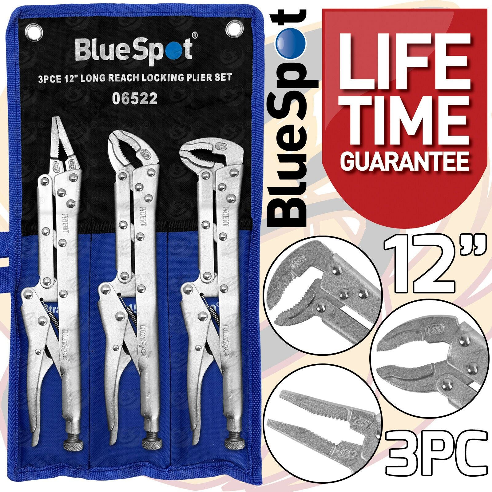 BLUESPOT 3PCS 12" LONG REACH LOCKING PLIERS
