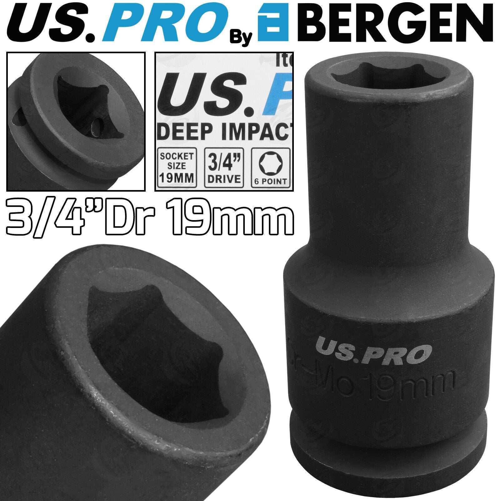US PRO 19MM 3/4" DRIVE 6 POINT DEEP IMPACT SOCKET ( SINGLE )