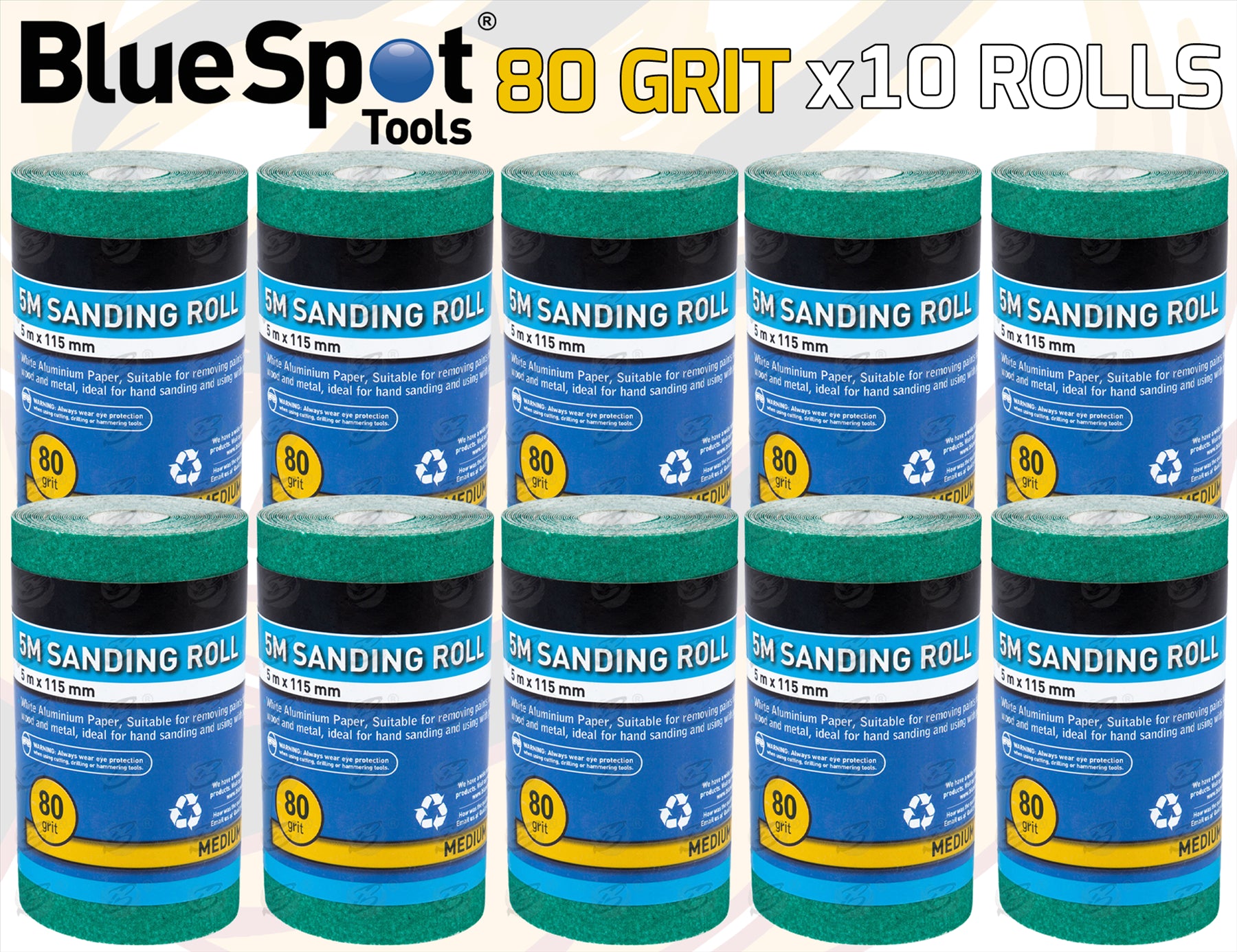 BLUESPOT 80 GRIT SANDING ROLL ( 5M x 115MM ) ( 10 ROLLS )