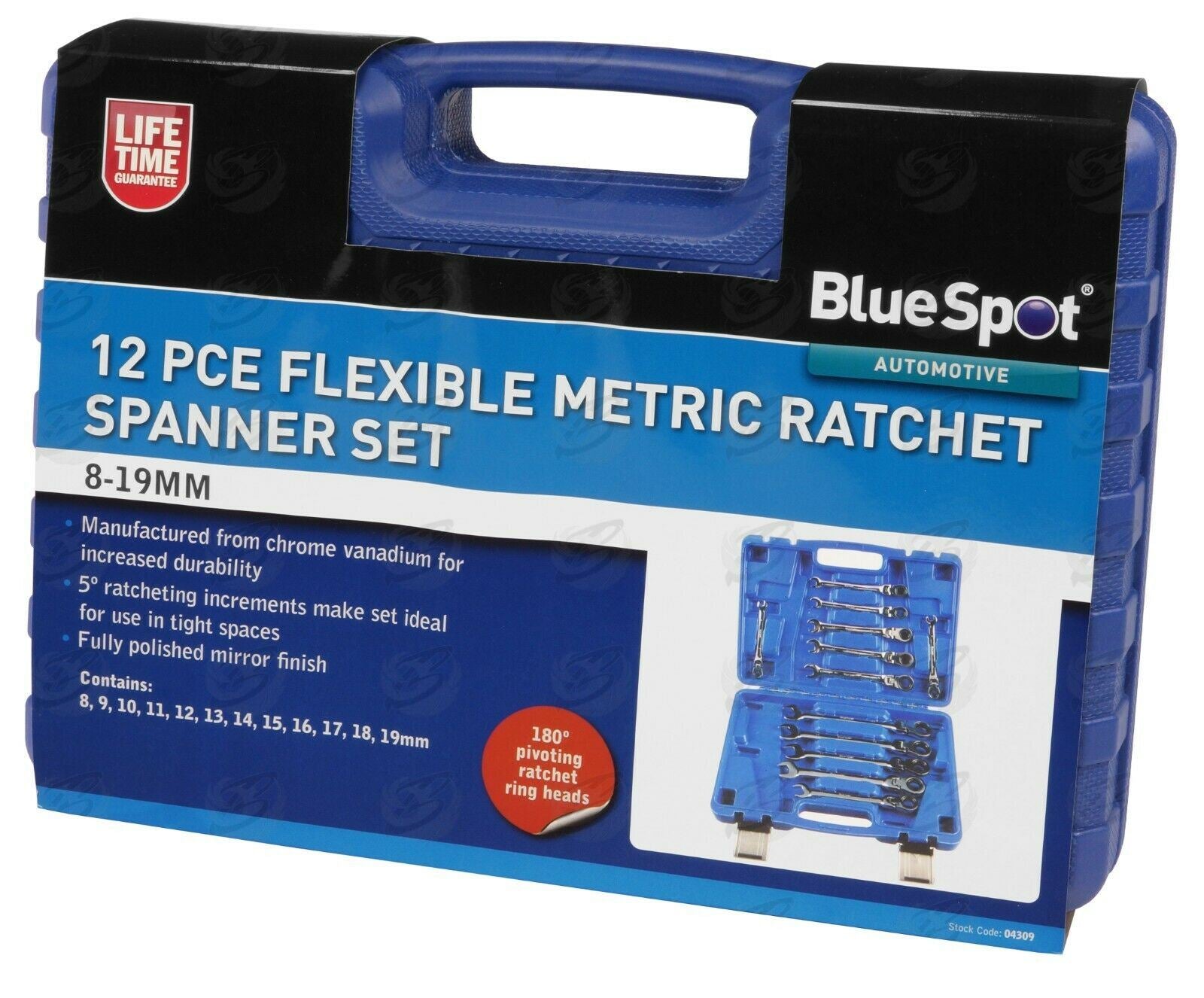 BLUESPOT 12PCS COMBINATION FLEXIBLE RATCHET SPANNER SET 8MM - 19MM