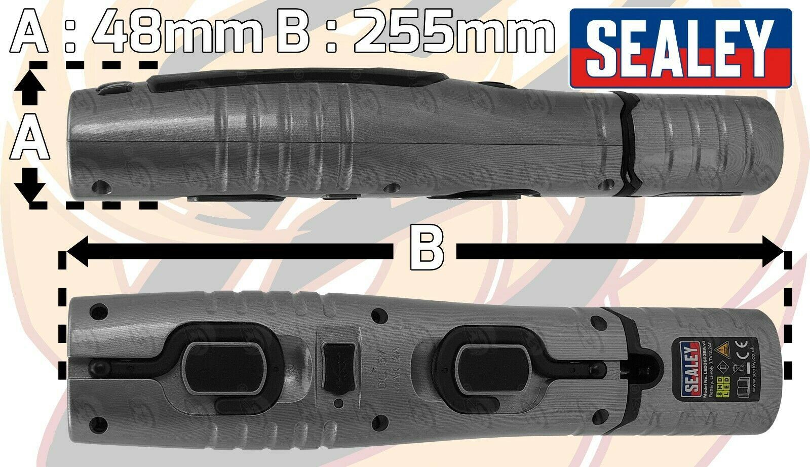 SEALEY RECHARGEABLE SMD LED LI - ION WORK LIGHT ( BRUSHED ALUMINIUM )