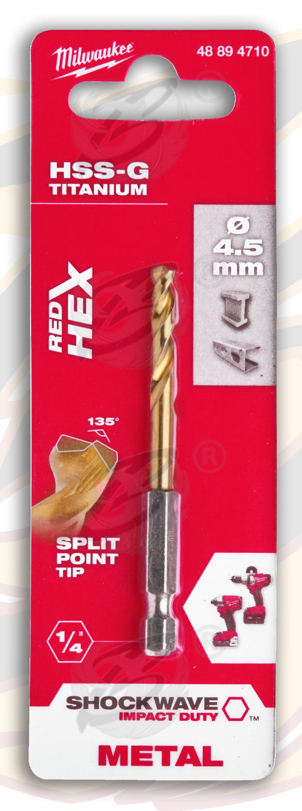 MILWAUKEE 4.5MM HSS TITANIUM METAL RED HEX DRILL BIT