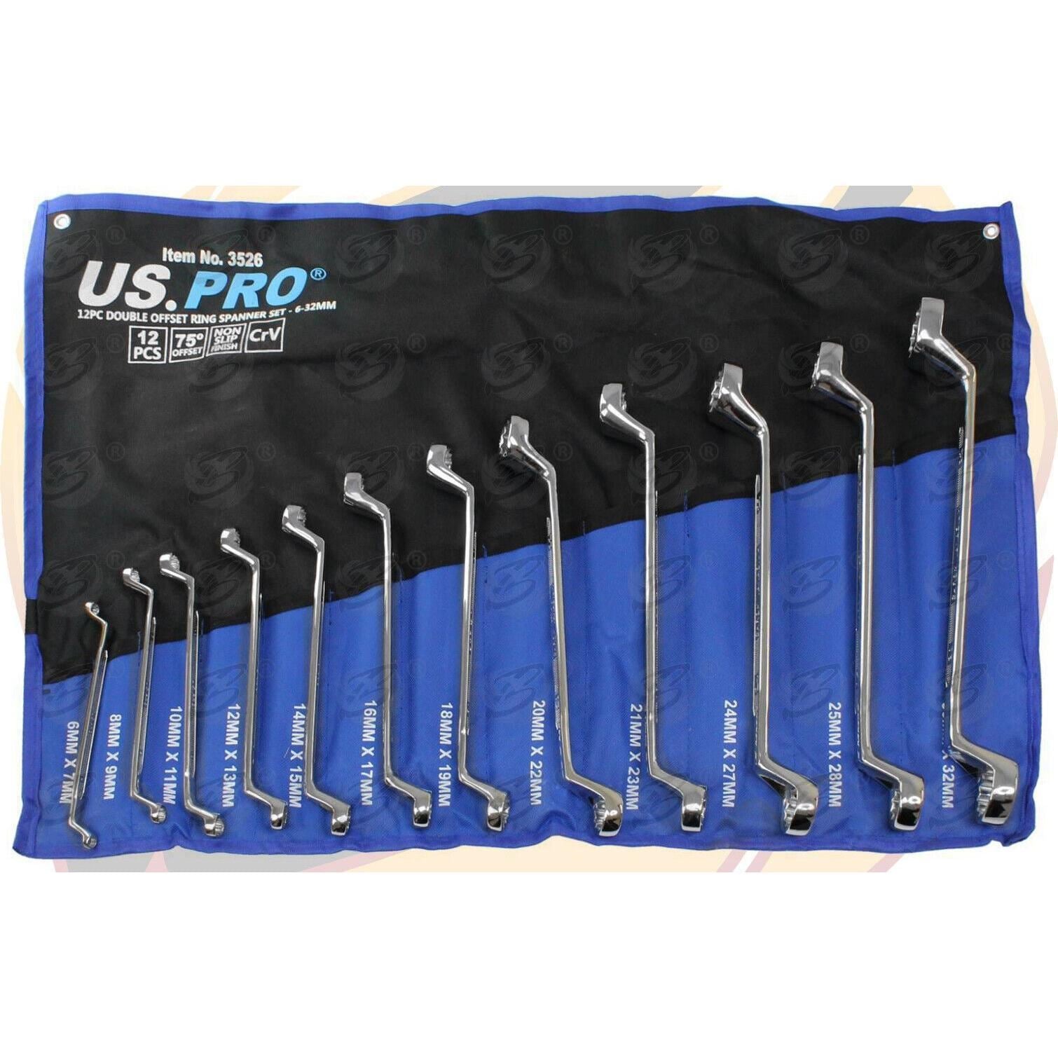 US PRO 12PCS OFFSET DOUBLE RING 12 POINT SPANNER 6MM - 32MM
