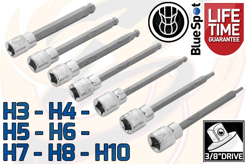 BlueSpot 7 Piece 3/8" Drive Extra Long Ball Ended Hex Bit Sockets H3 - H10 01510