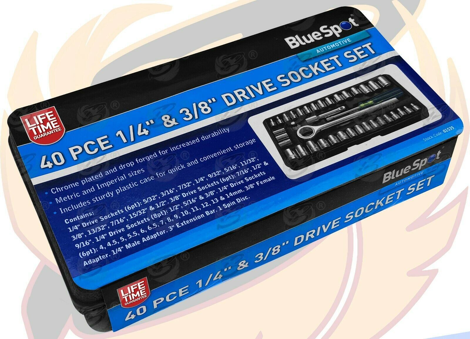 BLUESPOT 40PCS 1/4" & 3/8" DRIVE 6 POINT SOCKET SET