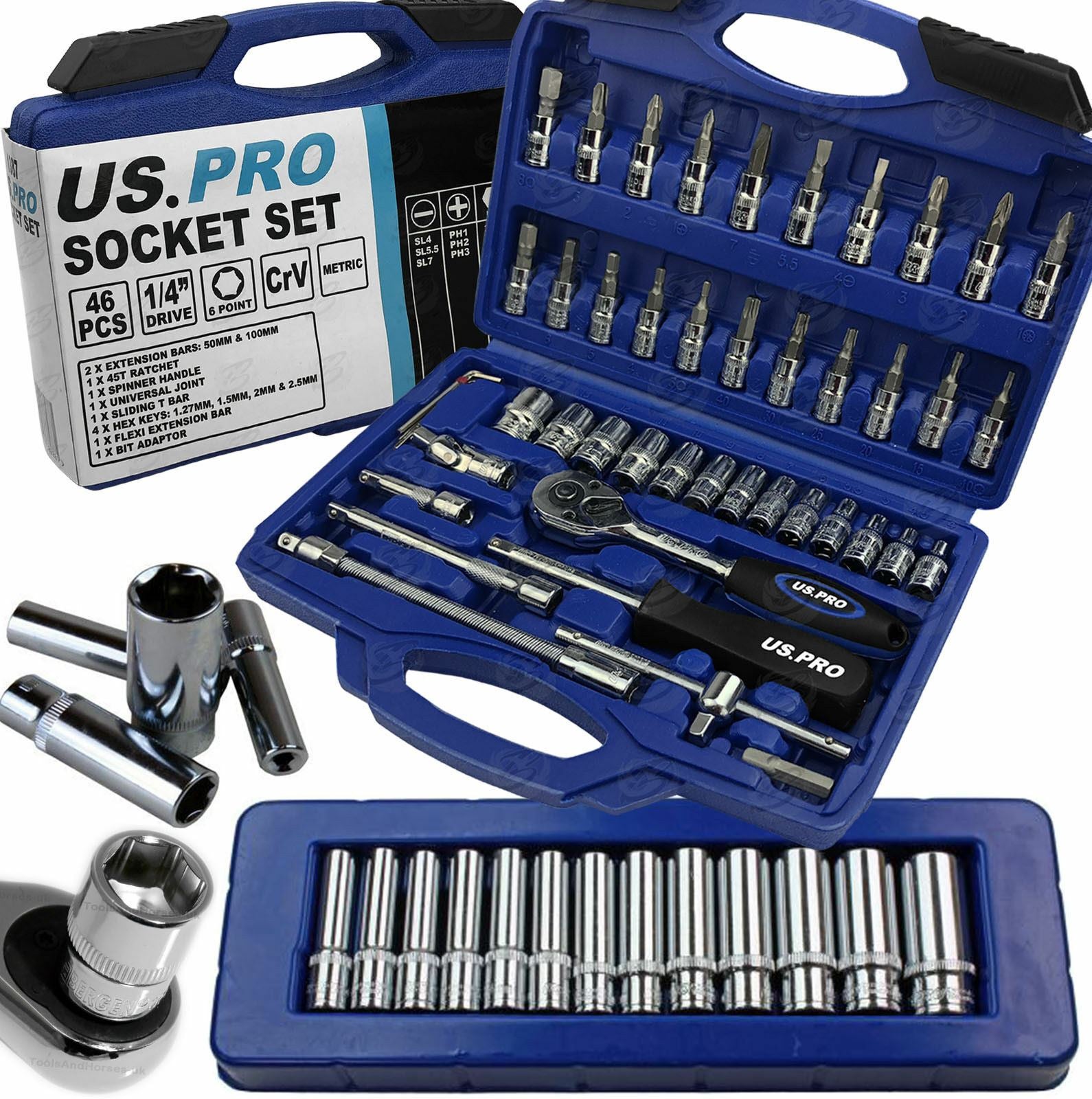 US PRO 59PCS 1/4" DRIVE 6 POINT DEEP & SHALLOW SOCKET SET 4MM - 14MM