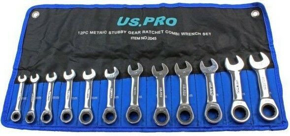 US PRO 12PCS STUBBY COMBINATION RATCHET SPANNERS