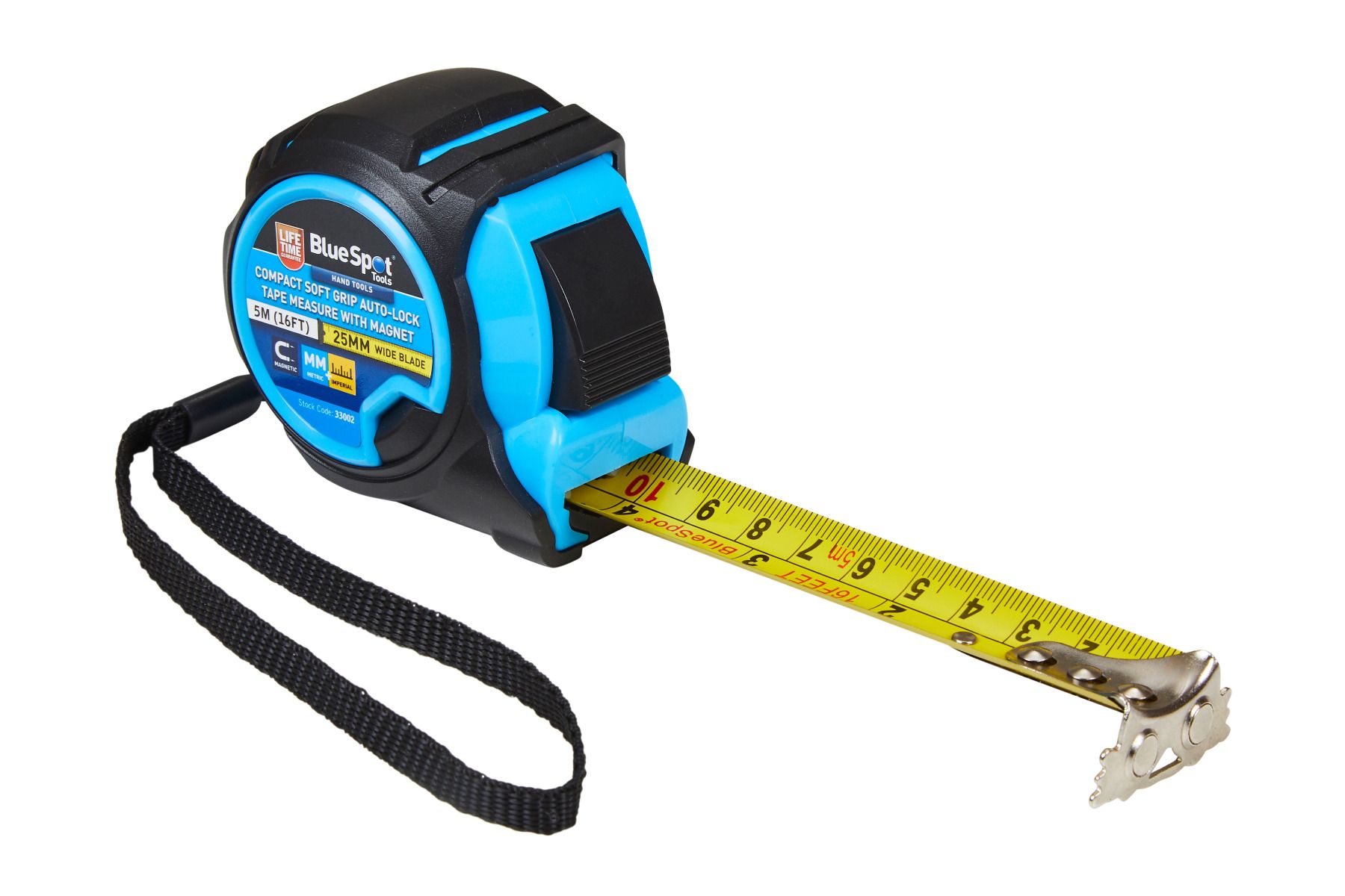 BlueSpot 5M (16 Foot) Compact Soft Grip Self-Lock Tape Measure With Magnet With A Manufacturers LifeTime Guarantee 33002