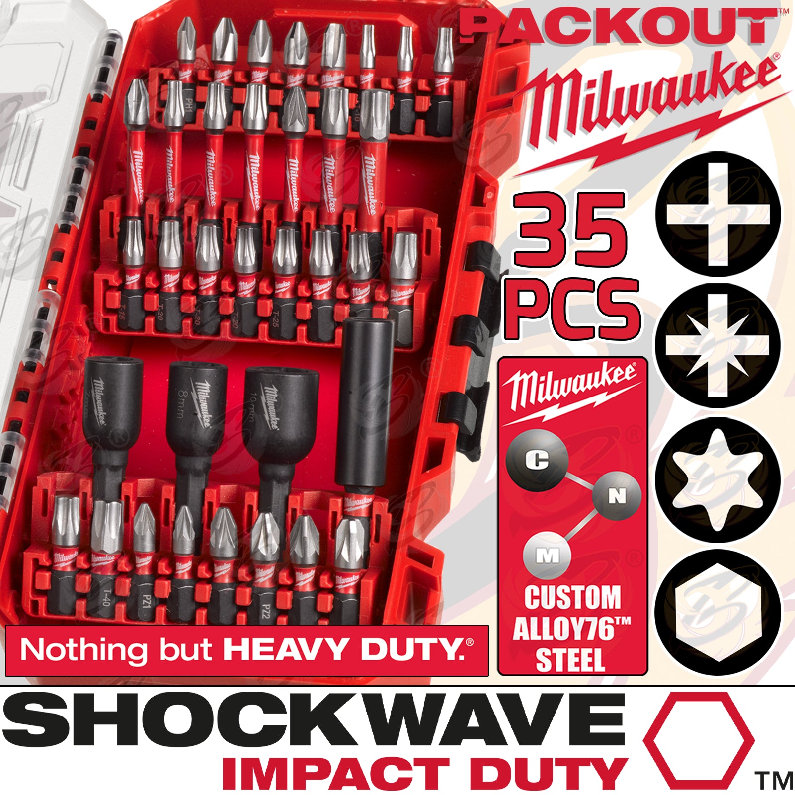 MILWAUKEE 35PCS IMPACT DRILL / DRIVER & NUT DRIVER BIT SET ( SHOCKWAVE IMPACT DUTY )