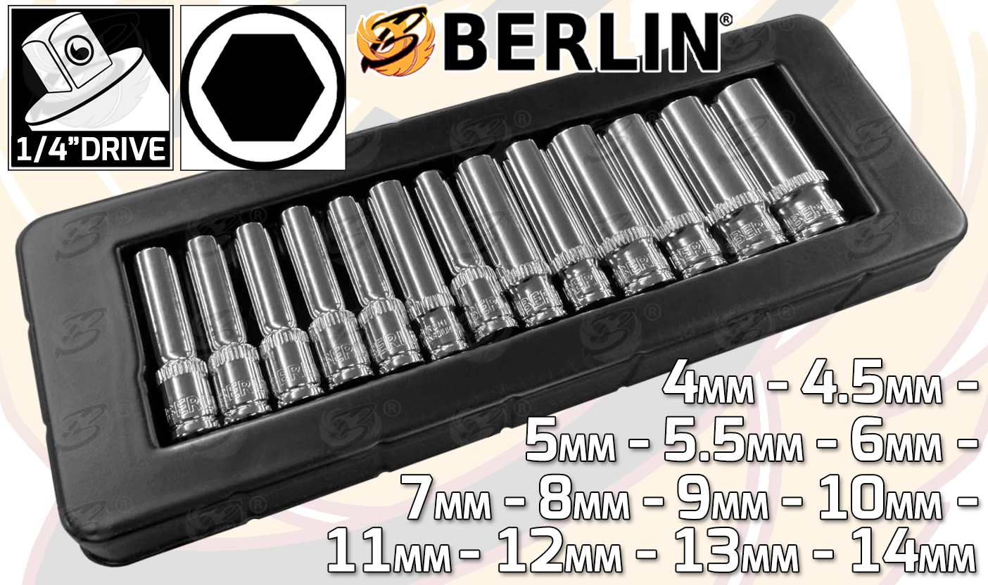Berlin 13 Piece 1/4" Drive 6 Point Deep Sockets 4mm - 14mm ( BER016 )