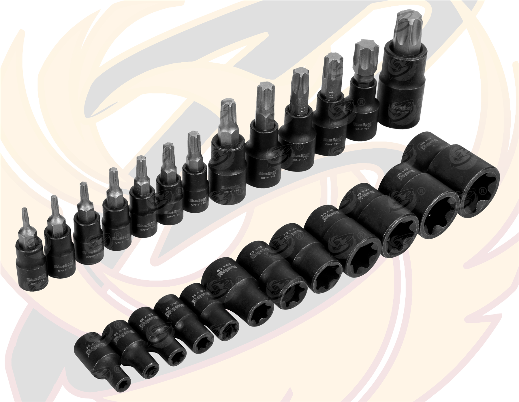 BlueSpot 25 Piece 1/4" & 3/8" & 1/2" Drive Torx & E - Torx Sockets ( E4 - E22 ) ( T8 - T60 ) ( 01587 )