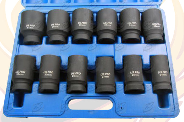 US PRO 3/4" DRIVE AIR IMPACT WRENCH 2500Nm NBT ( THE LEGEND ) & 15PCS DEEP IMPACT SOCKETS & EXTENSION BAR SETS 24MM - 41MM