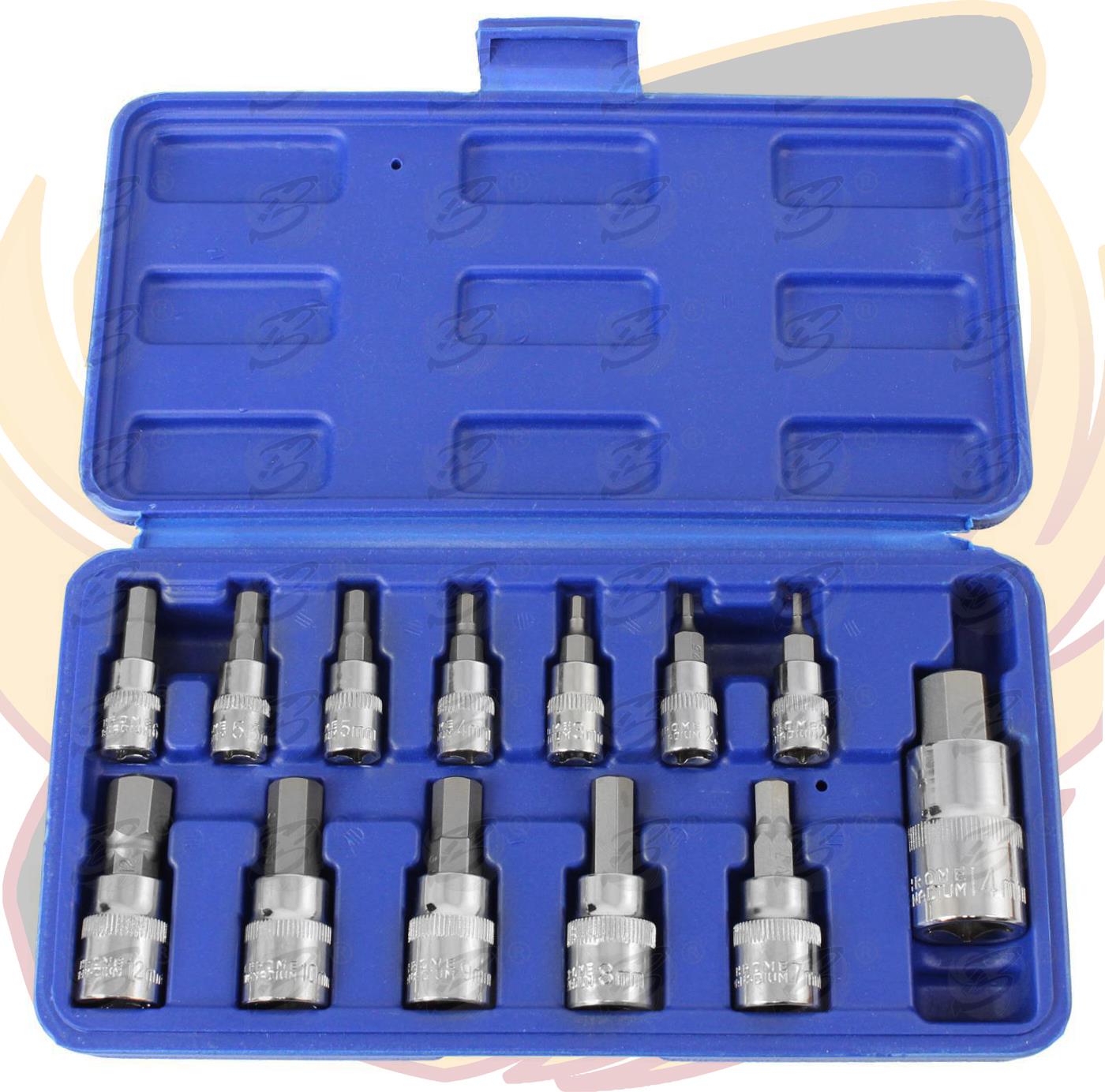 US Pro 13 Piece 1/4" & 3/8" & 1/2" Drive Hex Bit Sockets H2 - H14 2097