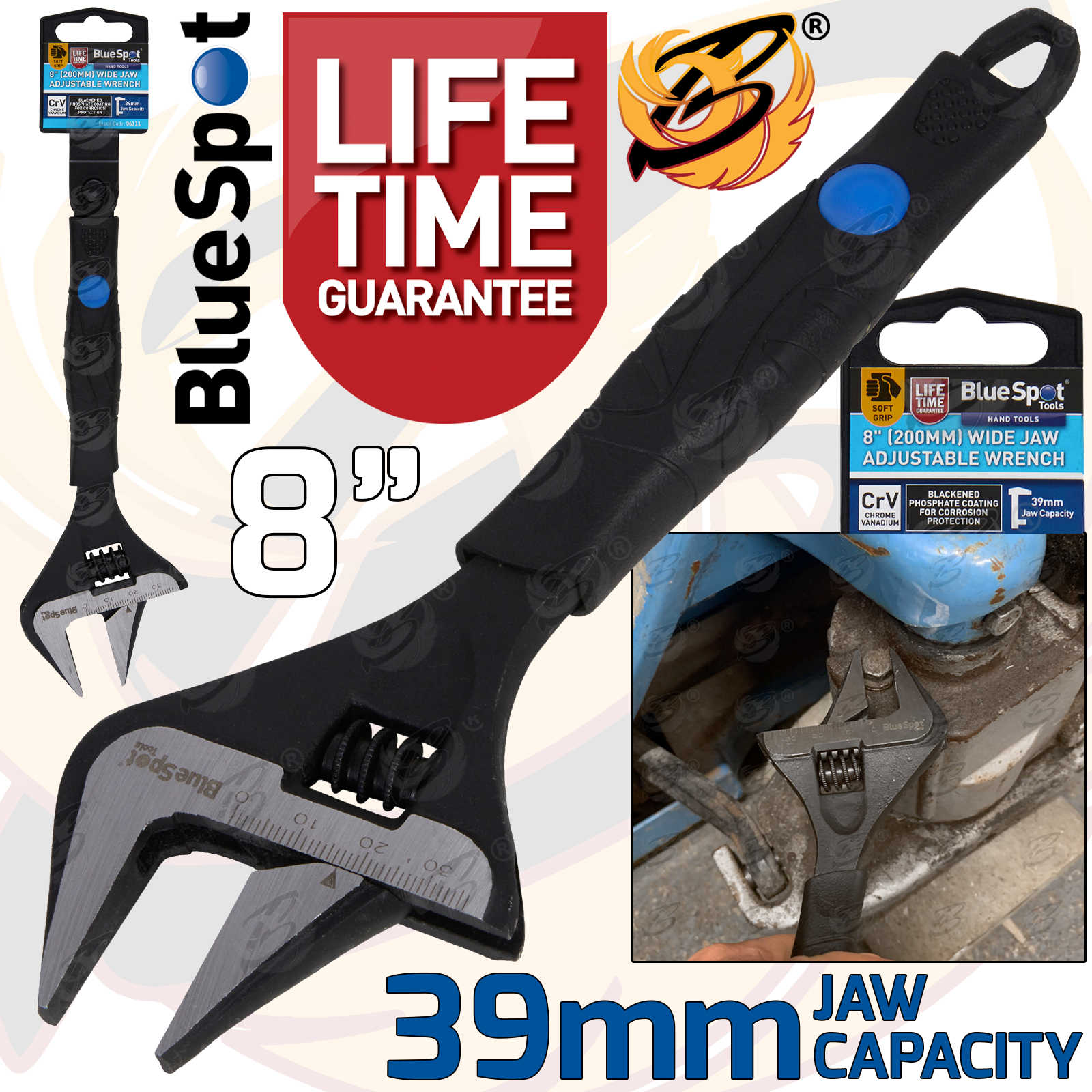 BlueSpot 8" Wide Jaw Adjustable Wrench ( 0 - 39mm ) ( 06111 )