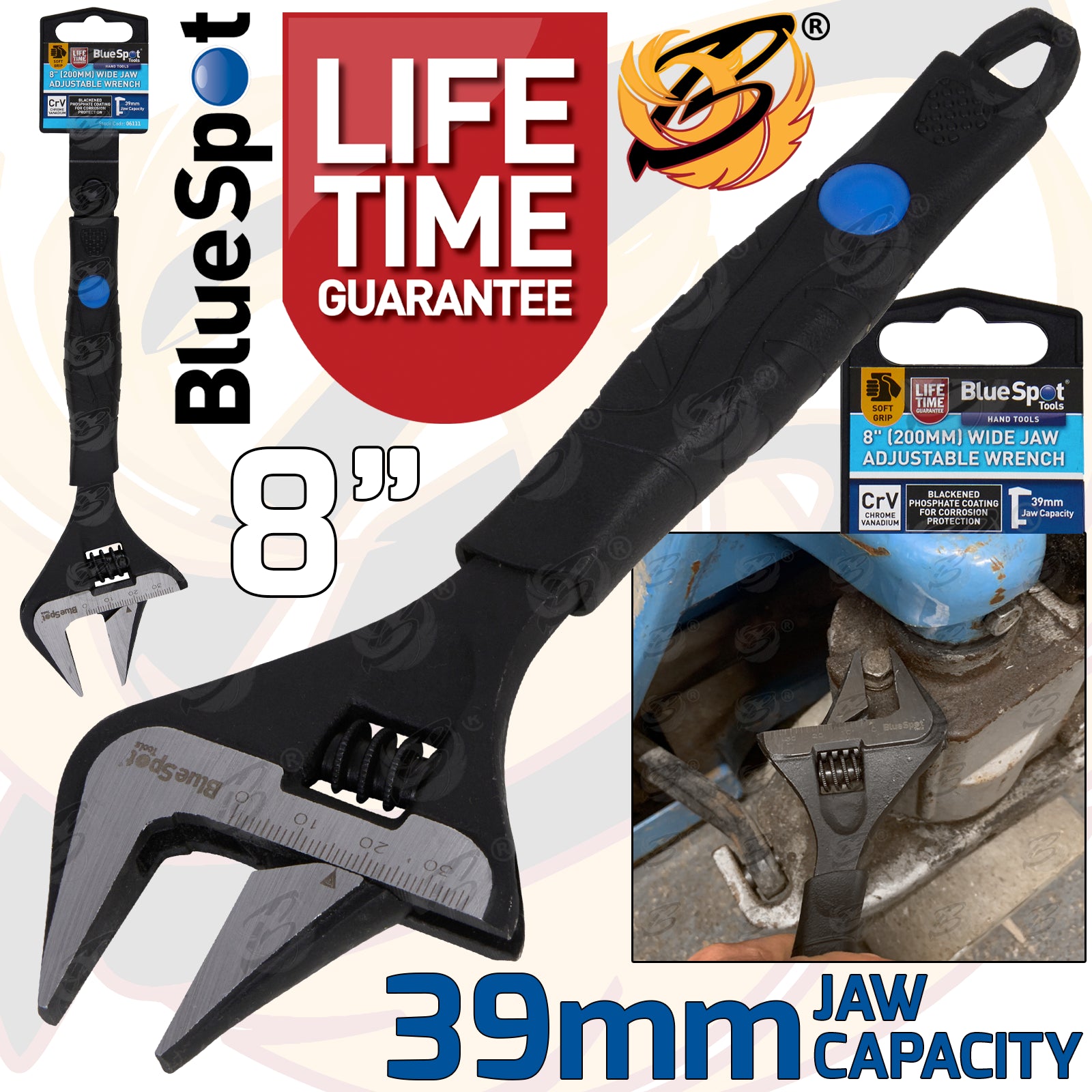 BLUESPOT 8" WIDE JAW ADJUSTABLE WRENCH ( 0 - 39mm )