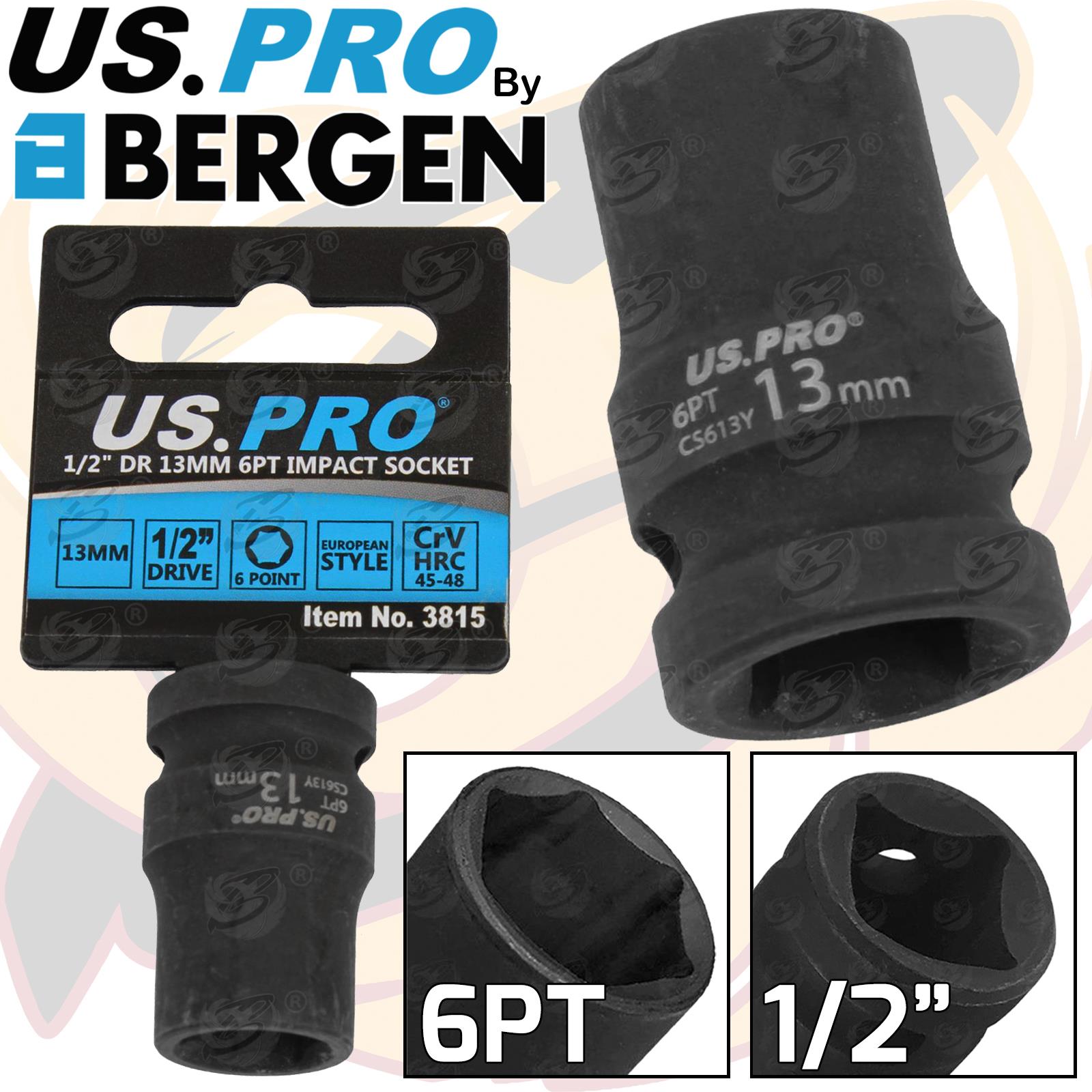 US Pro 13mm 1/2" Drive 6 Point Shallow Impact Socket 3815