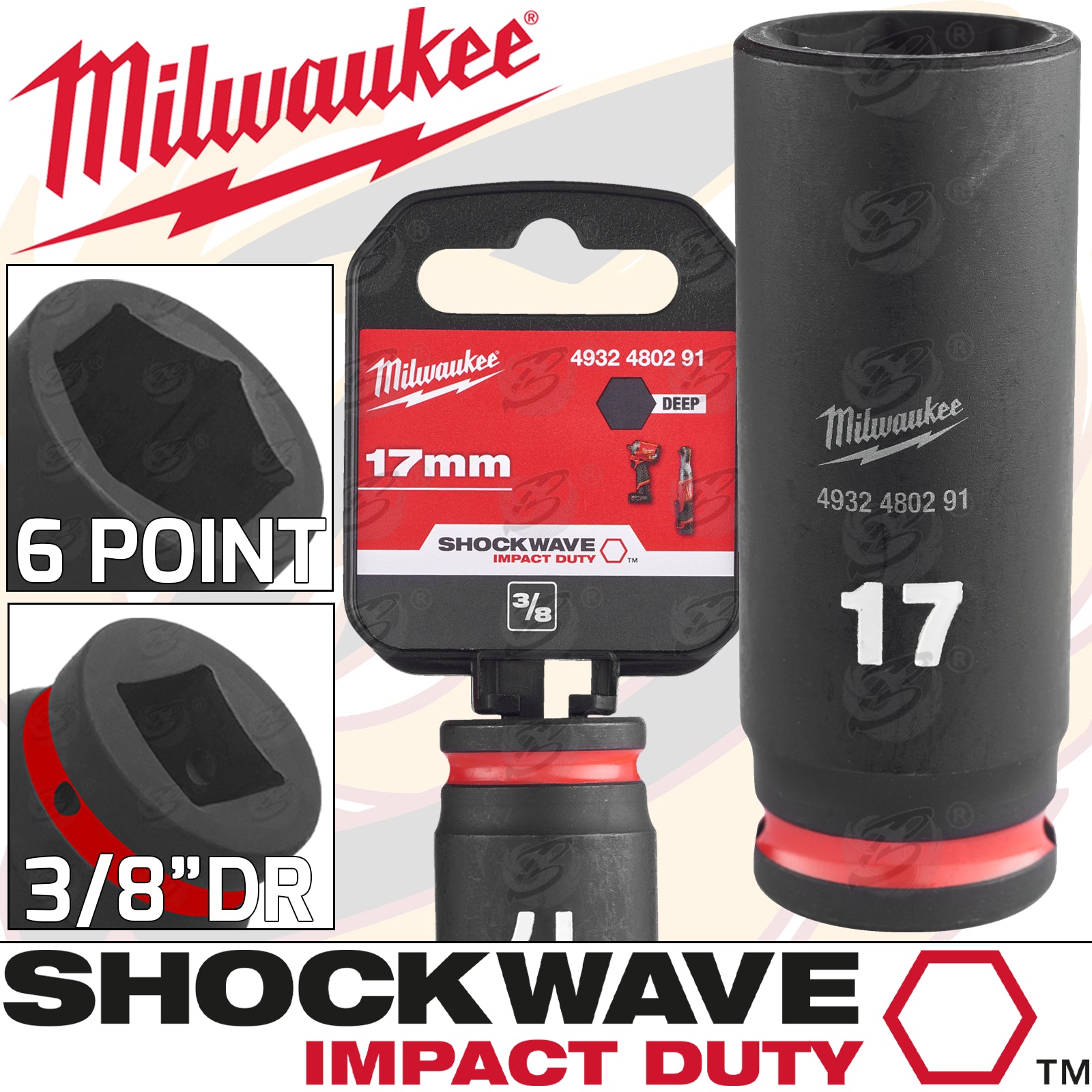 MILWAUKEE 17MM 3/8" DRIVE 6 POINT DEEP IMPACT SOCKET ( SINGLE )