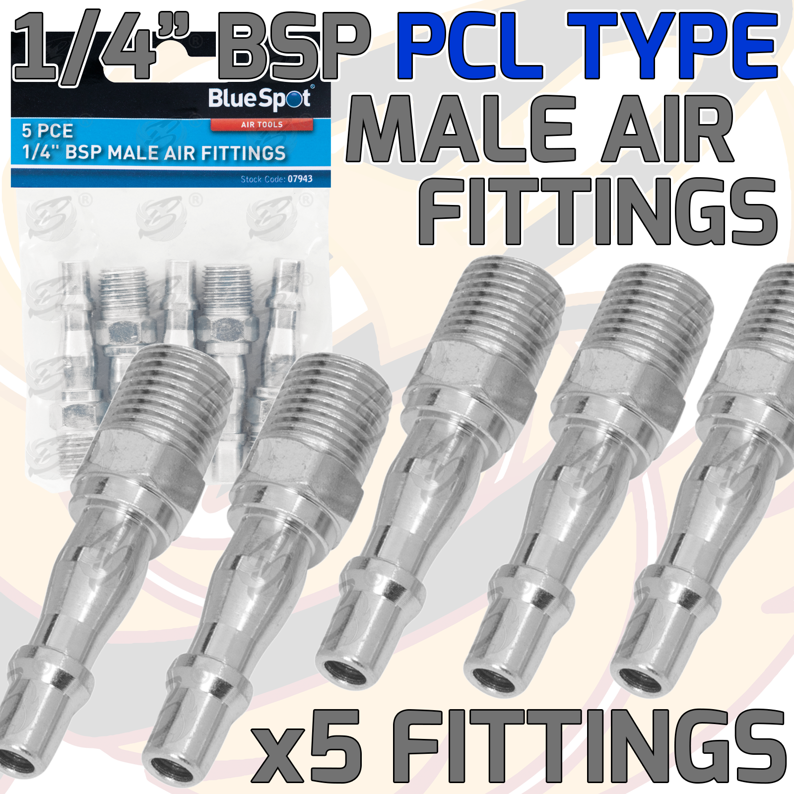 BlueSpot 5 Piece 1/4" Bsp Male ( Piecel Type ) Air Fittings ( 07943 )