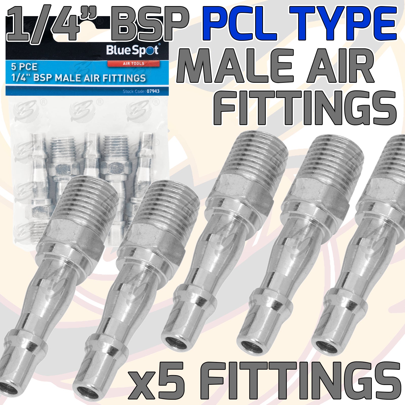 BLUESPOT 5PCS 1/4" BSP MALE ( PCL TYPE ) AIR FITTINGS