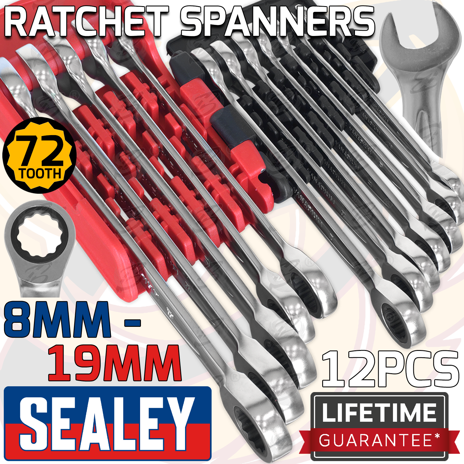 Sealey 12 Piece Combination Ratchet Spanner Set 8mm - 19mm ( AK63922 )