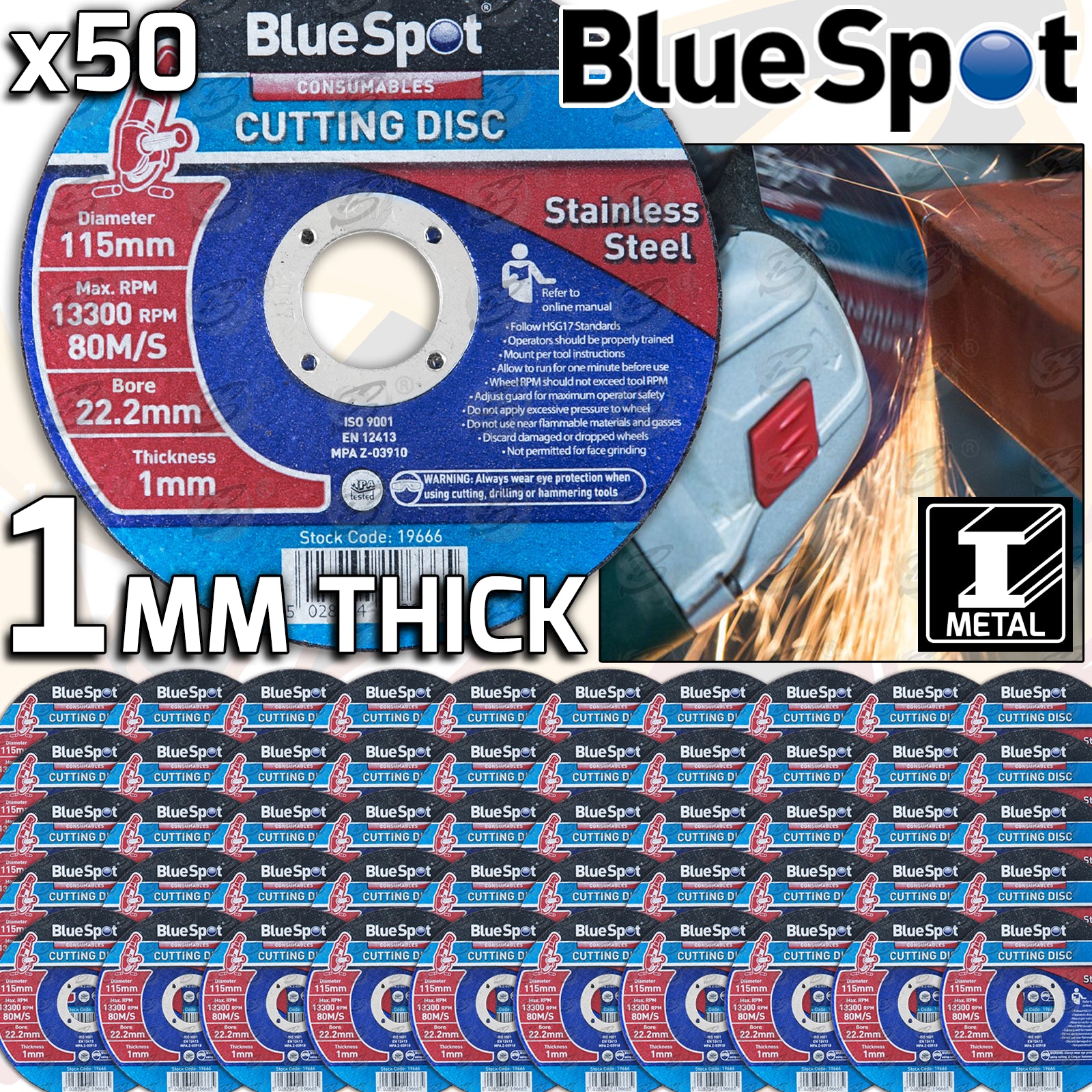 BLUESPOT 1MM THICK STAINLESS STEEL CUTTING DISCS ( X 50 DISCS )