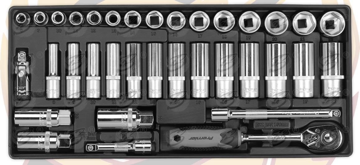 SEALEY 35PCS 3/8" DRIVE 6 POINT SOCKET SET 8MM - 22MM