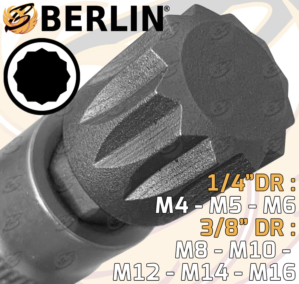 BERLIN 28PCS 1/4" & 3/8" DRIVE HEX - TORX - SPLINE BIT SOCKETS