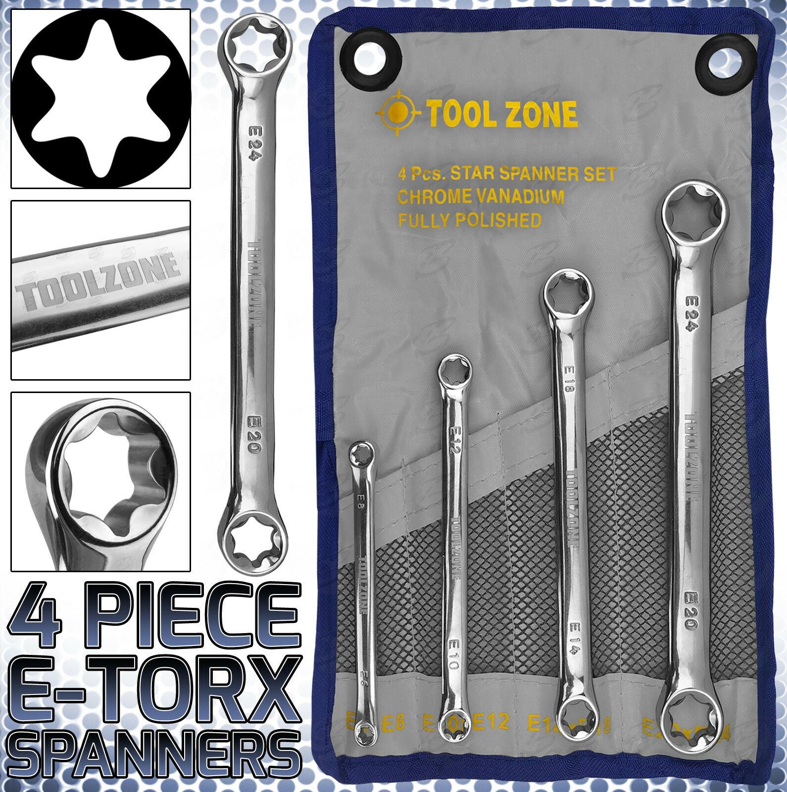 TOOLZONE 4PCS E - TORX SPANNER SET E6 - E24