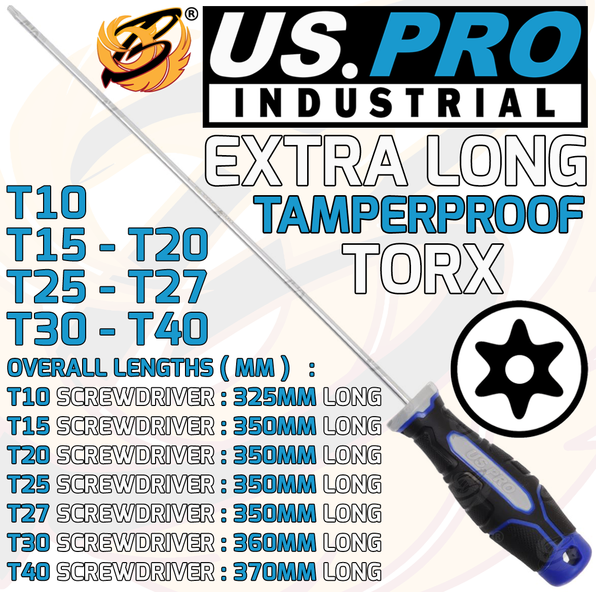 US Pro Industrial 7 Piece Magnetic Tamperproof Torx Screwdrivers T10 - T40 4610