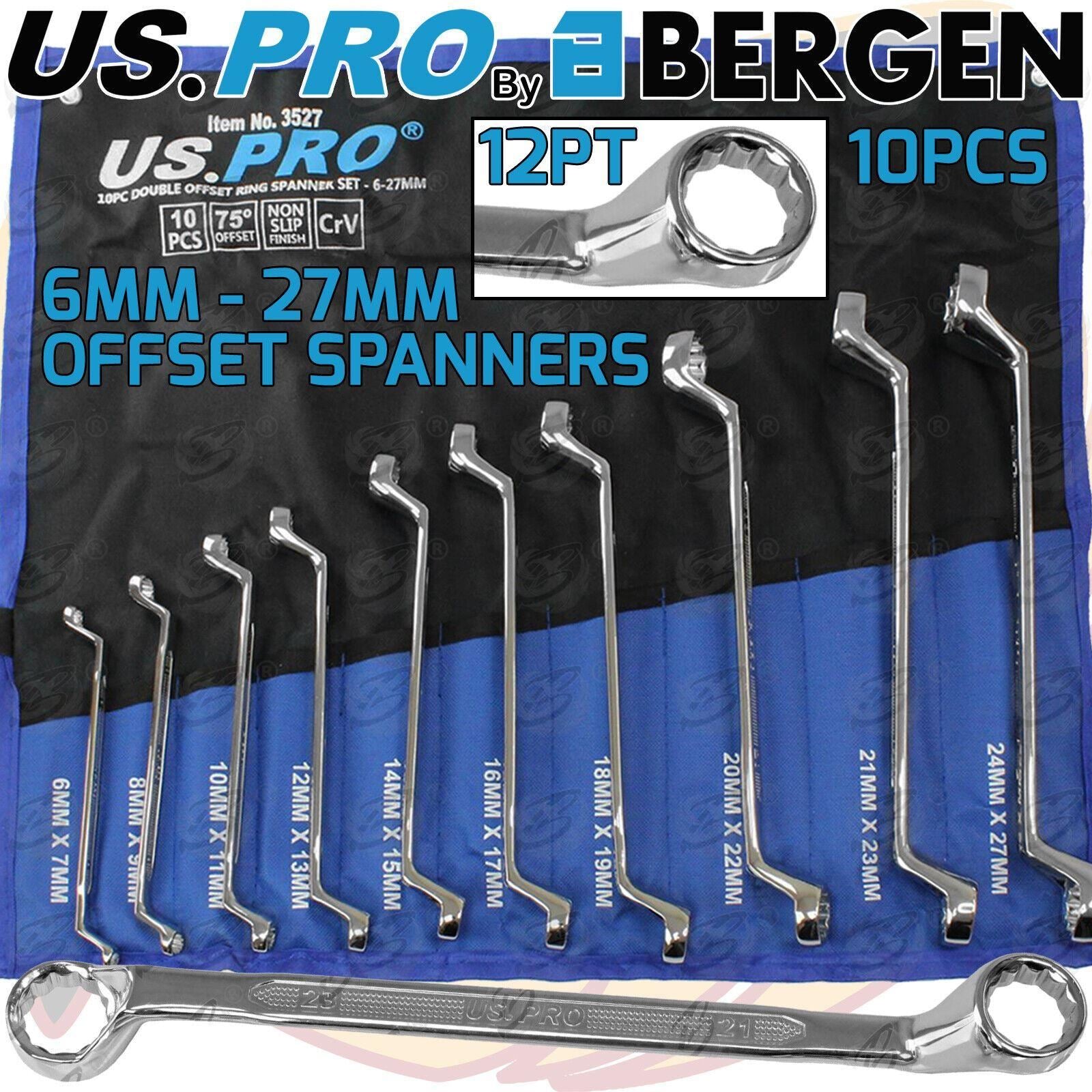 US PRO 10PCS OFFSET DOUBLE RING 12 POINT SPANNER 6MM - 27MM