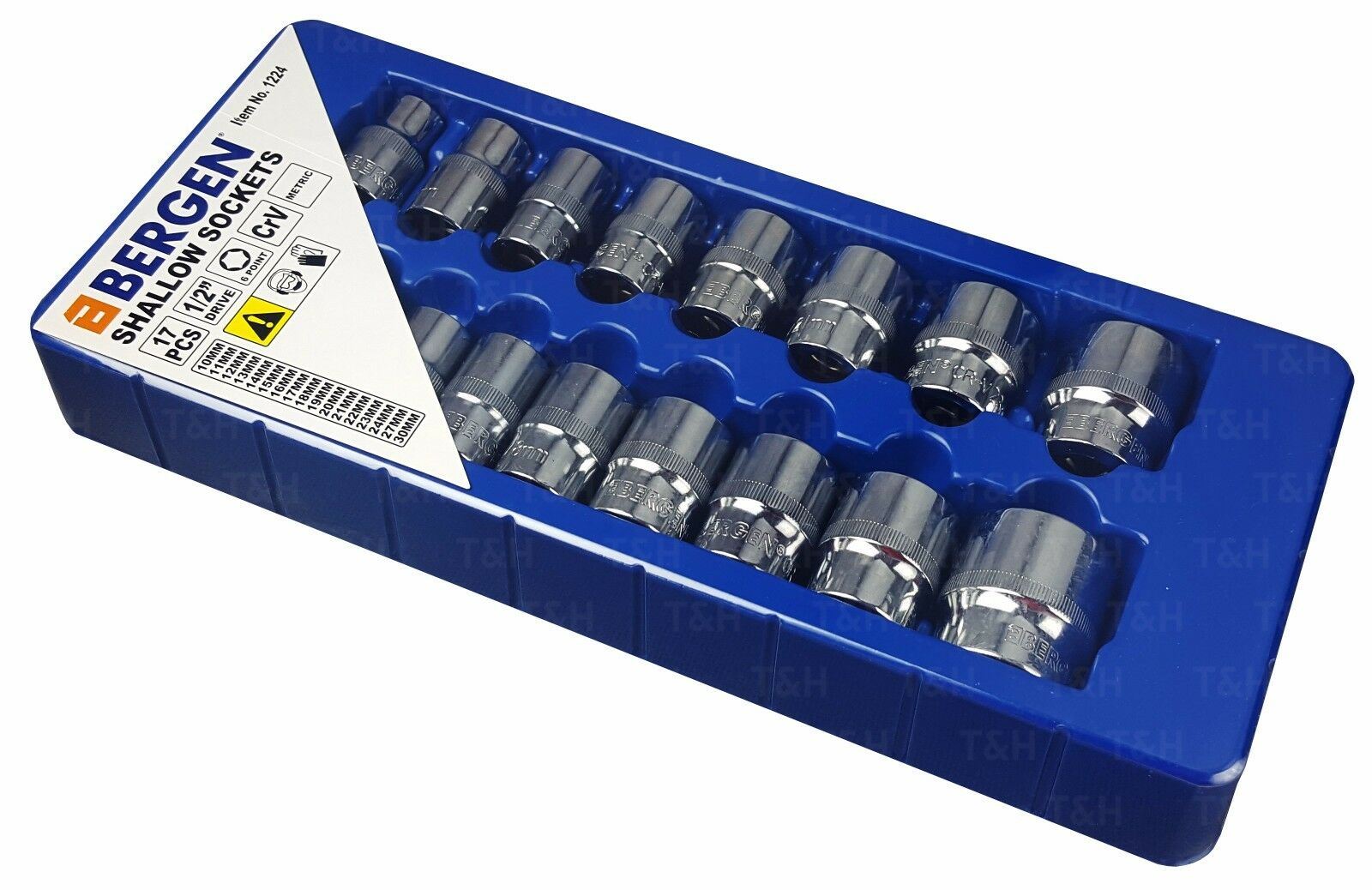 US PRO 17PCS 1/2" DRIVE 6 POINT SHALLOW SOCKETS 10MM - 30MM