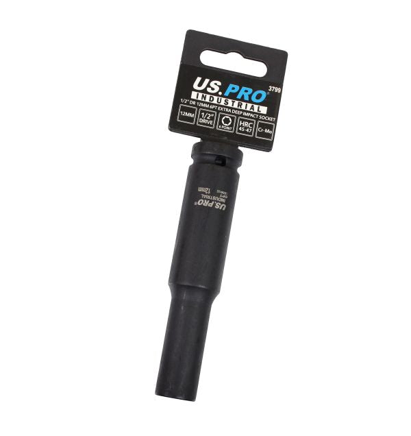 US Pro 1/2" Drive 12mm 6 Point Extra Deep Impact Socket 3799