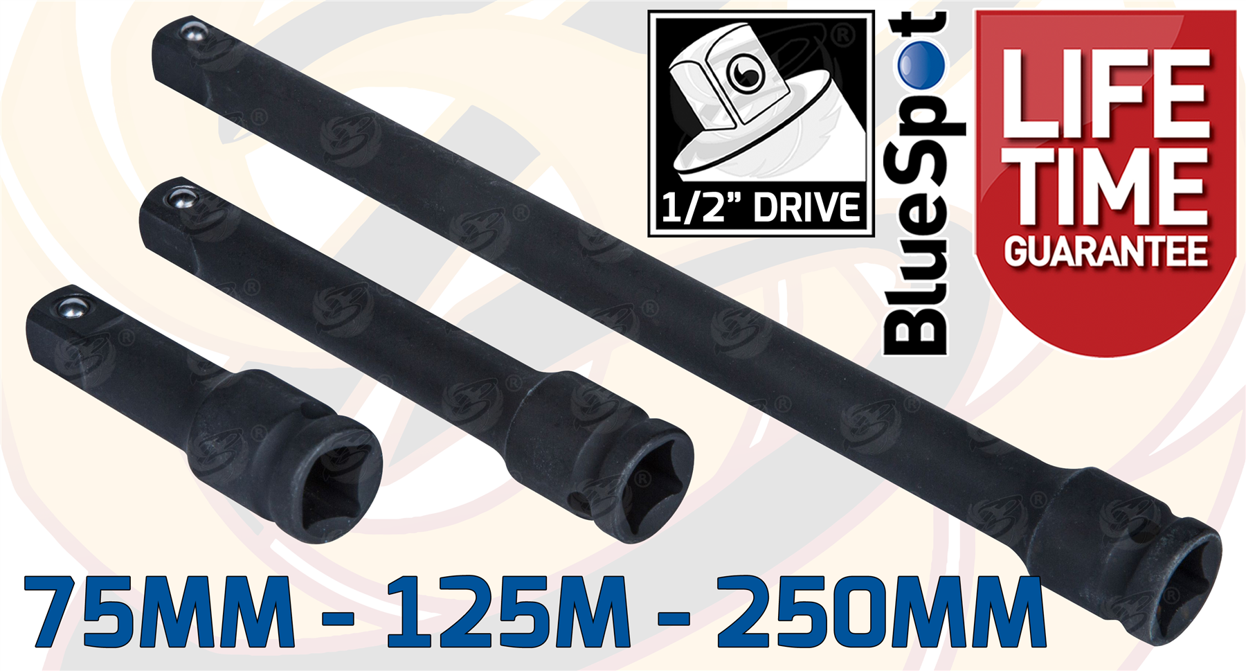 BLUESPOT 33PCS 1/2" DRIVE 6 POINT DEEP & SHALLOW IMPACT SOCKETS & EXTENSION BARS 10MM - 32MM