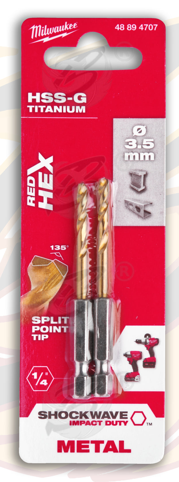 MILWAUKEE 3.5MM HSS TITANIUM METAL RED HEX DRILL BIT