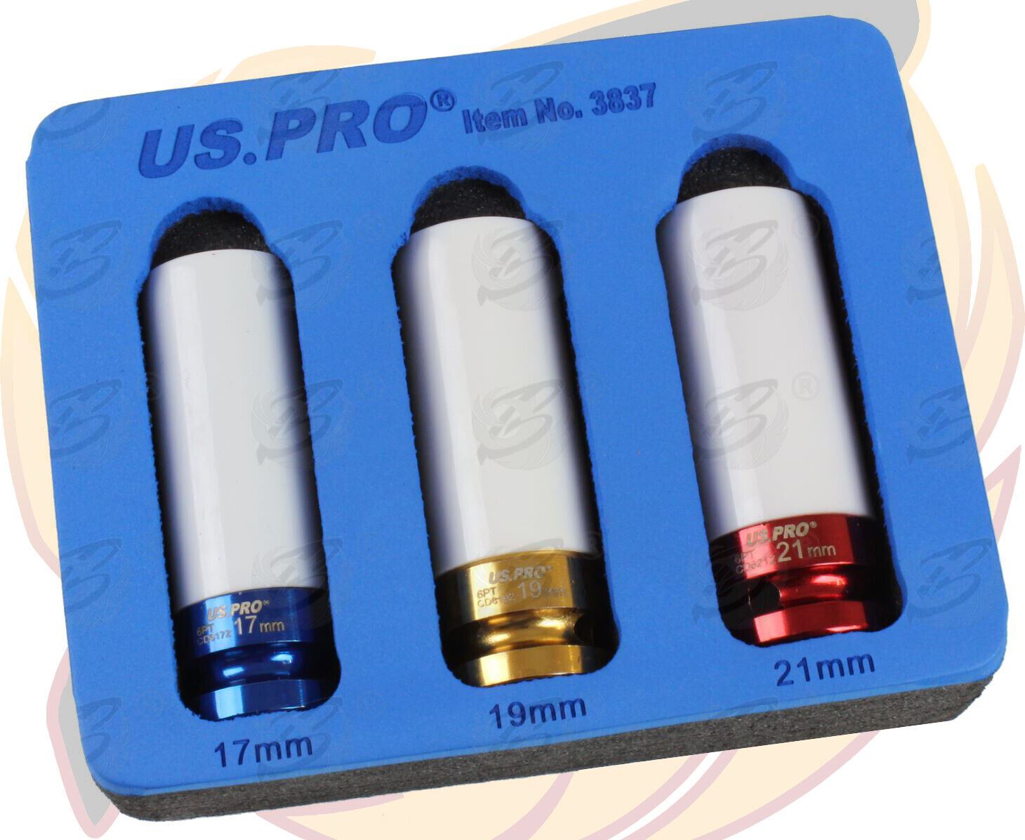 US Pro 3 Piece 1/2" Drive 6 Point Deep Alloy Wheel Nut Sockets 17mm - 21mm 3837