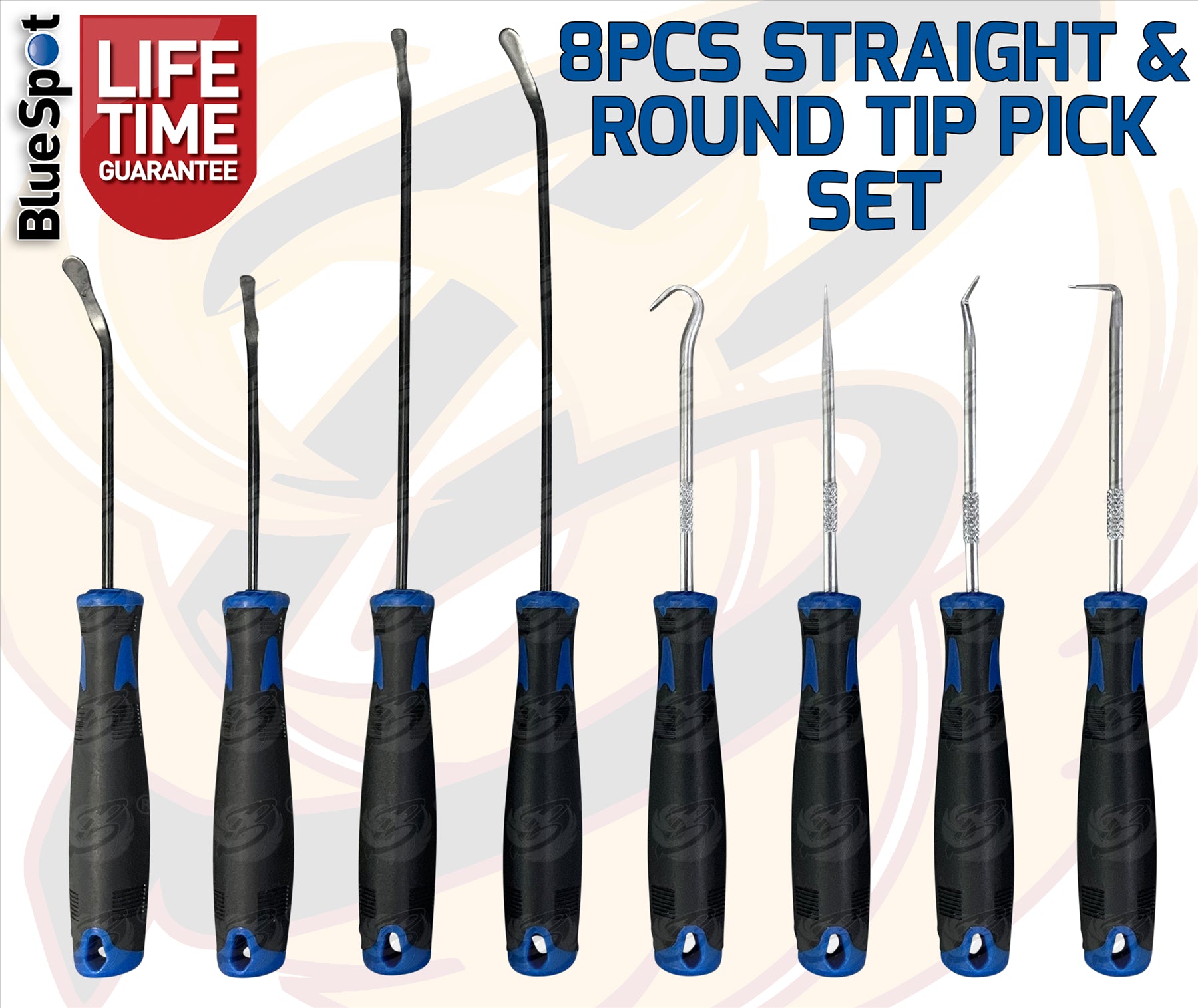 BLUESPOT 8PCS STRAIGHT AND ROUND TIP PICK SET