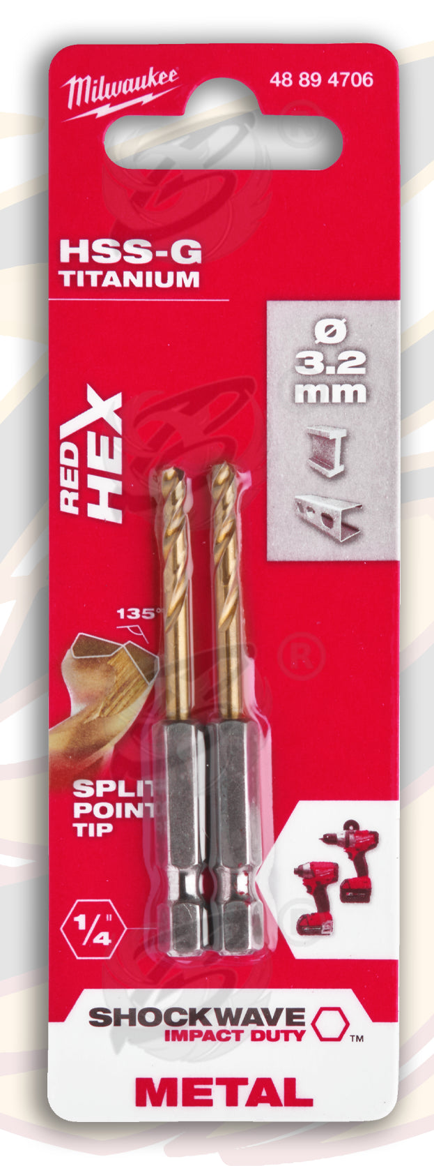 MILWAUKEE 3.2MM HSS TITANIUM METAL RED HEX DRILL BIT
